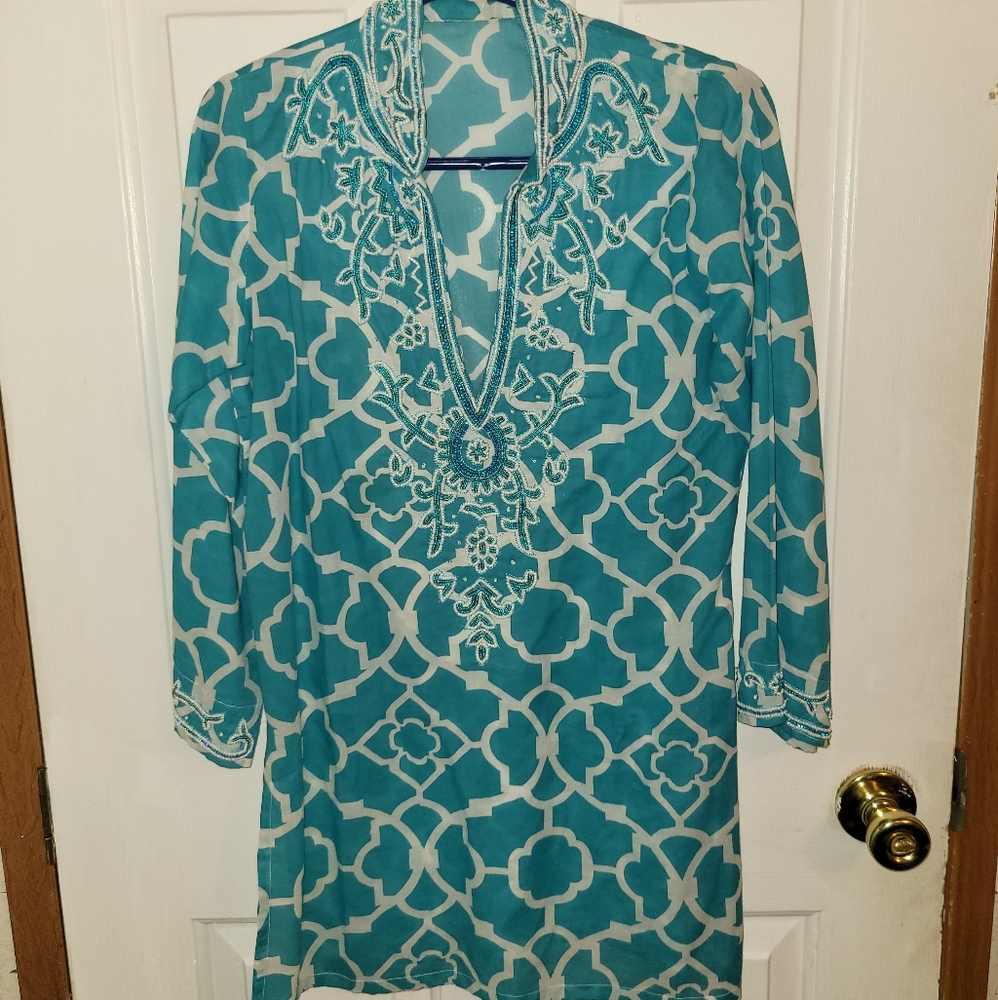 Barbara Gerwit Teal Beaded Tunic